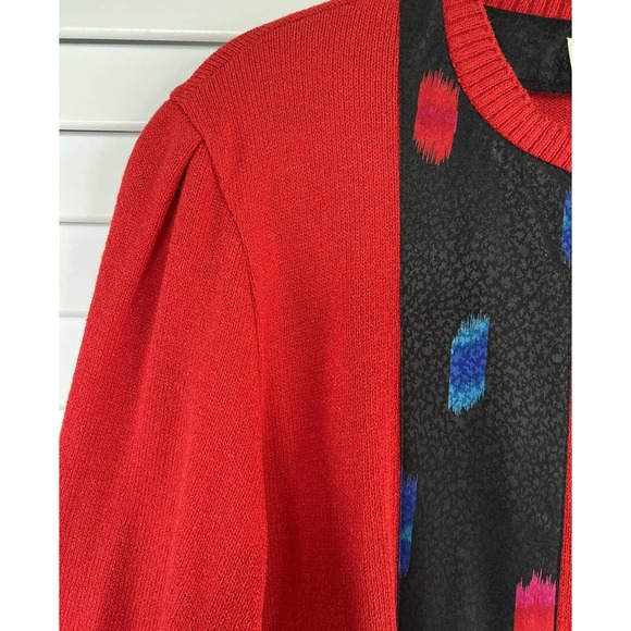 VTG Anthony Sicari Women's Sweater Long Sleeve Button Up Red/Black Sz 12 - Picture 3 of 10